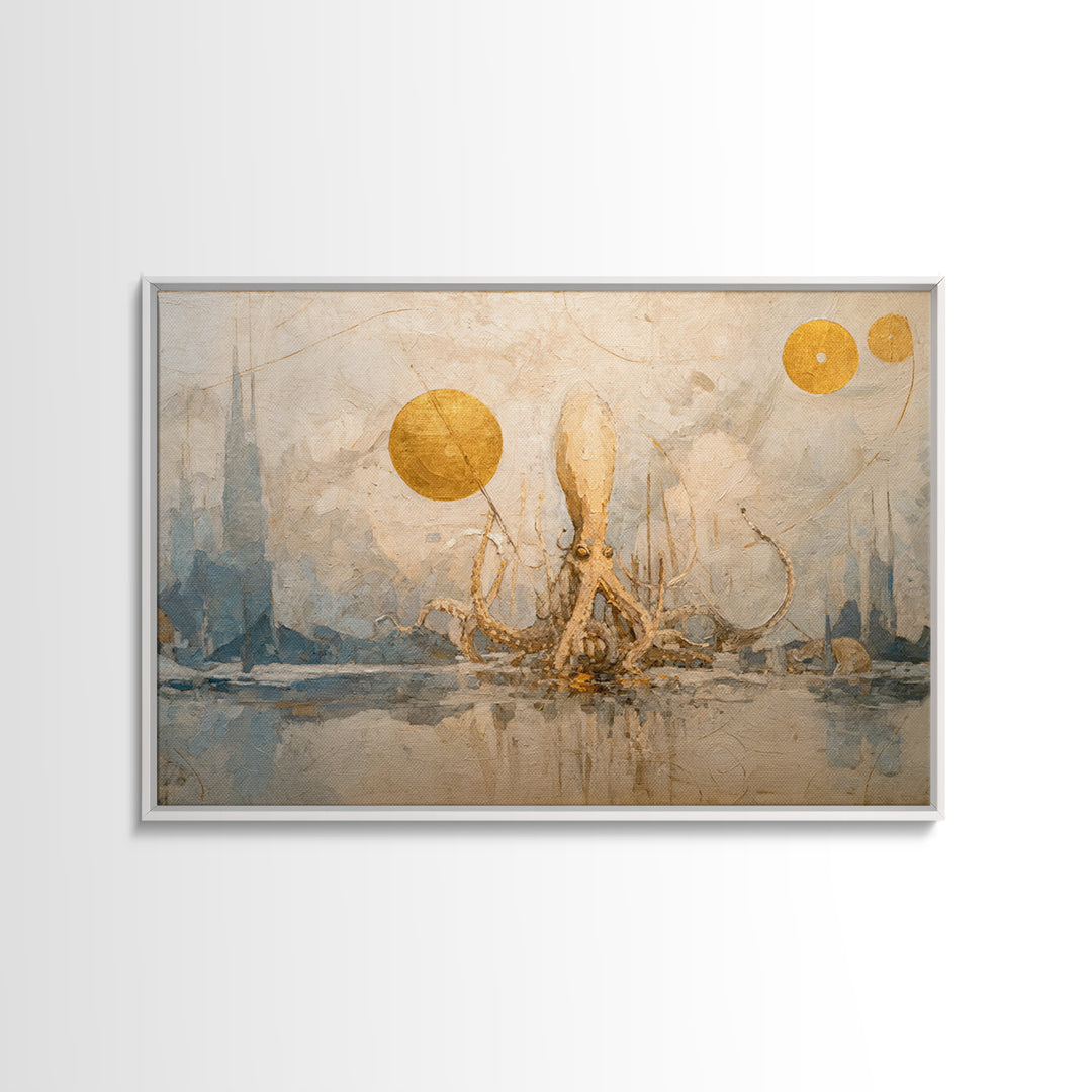 Octopus Conductor with Tiny Instruments Canvas Print, Whimsical Art, Whimsical, Living Room Decor, Oil Painting, Wonder, WHI-3x2-22