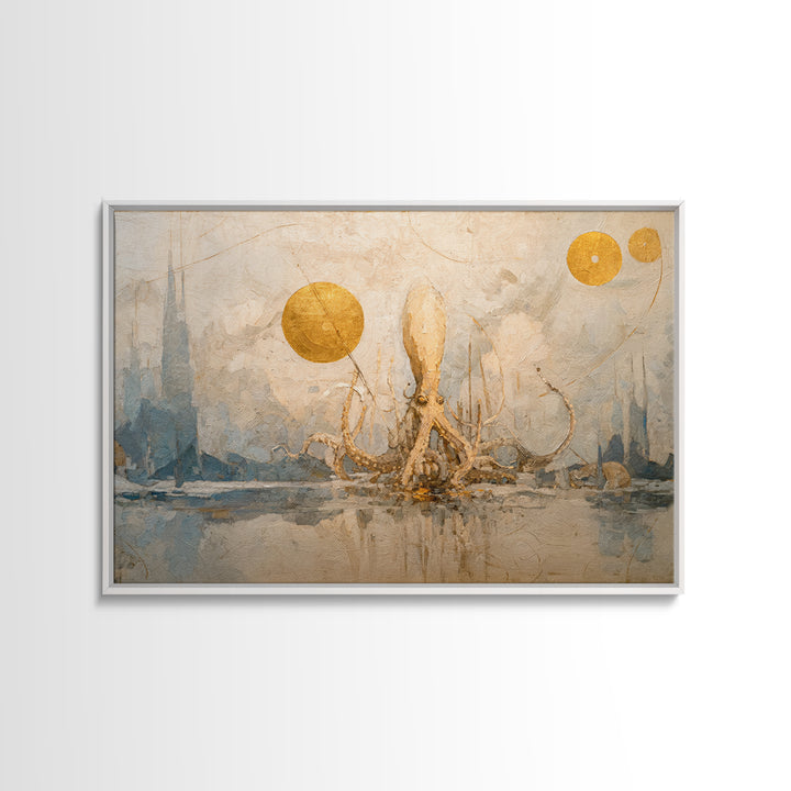 Octopus Conductor with Tiny Instruments Canvas Print, Whimsical Art, Whimsical, Living Room Decor, Oil Painting, Wonder, WHI-3x2-22