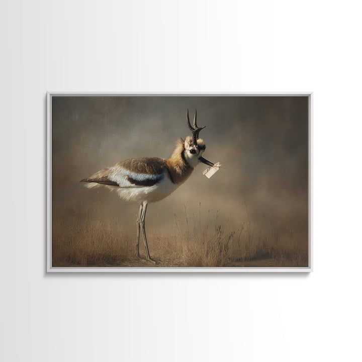 Bird Delivering a Tiny Love Letter Framed Canvas Print, Whimsical Art, Gallery Decor, Living Room Decor, Fine Art, Wonder, WHI-3x2-27