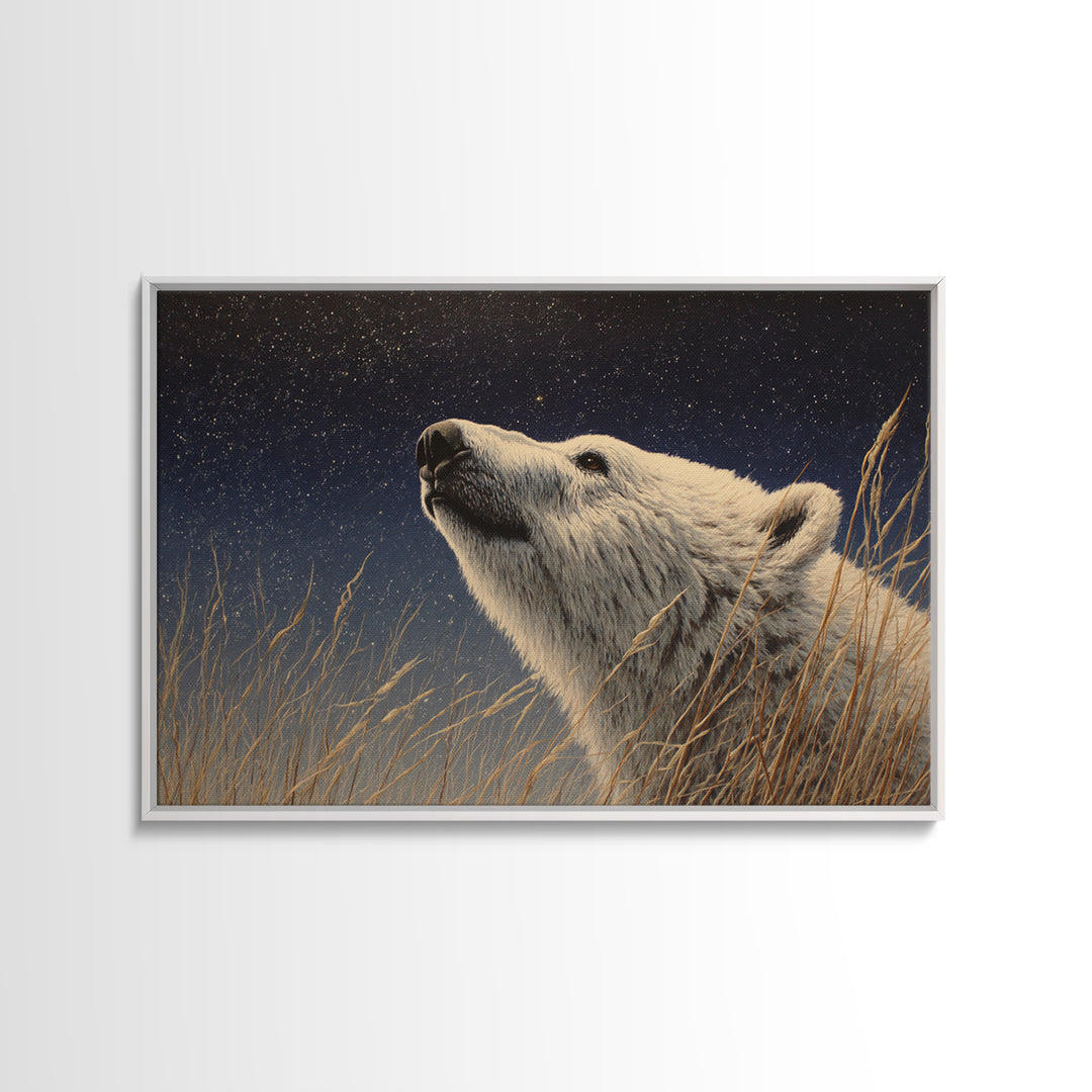 Bear Painting Stars Onto the Night Sky Canvas Print, Whimsical Art, Nursery Prints, Living Room Decor, Oil Painting, Wonder, WHI-3x2-37