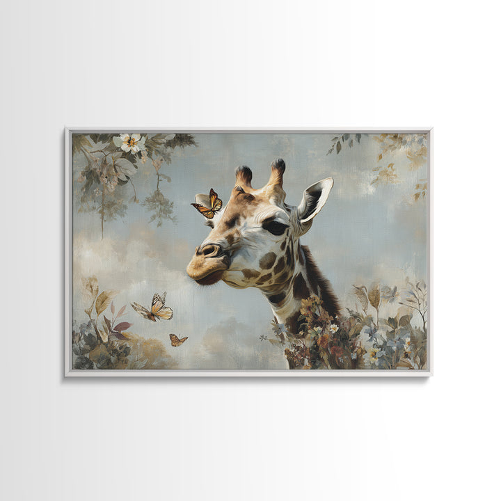 Giraffe with Scarf and Butterflies Canvas Print, Whimsical Art, Living Room Decor, Wonder, Gallery Decor, Neutral Decor, WHI-3x2-38