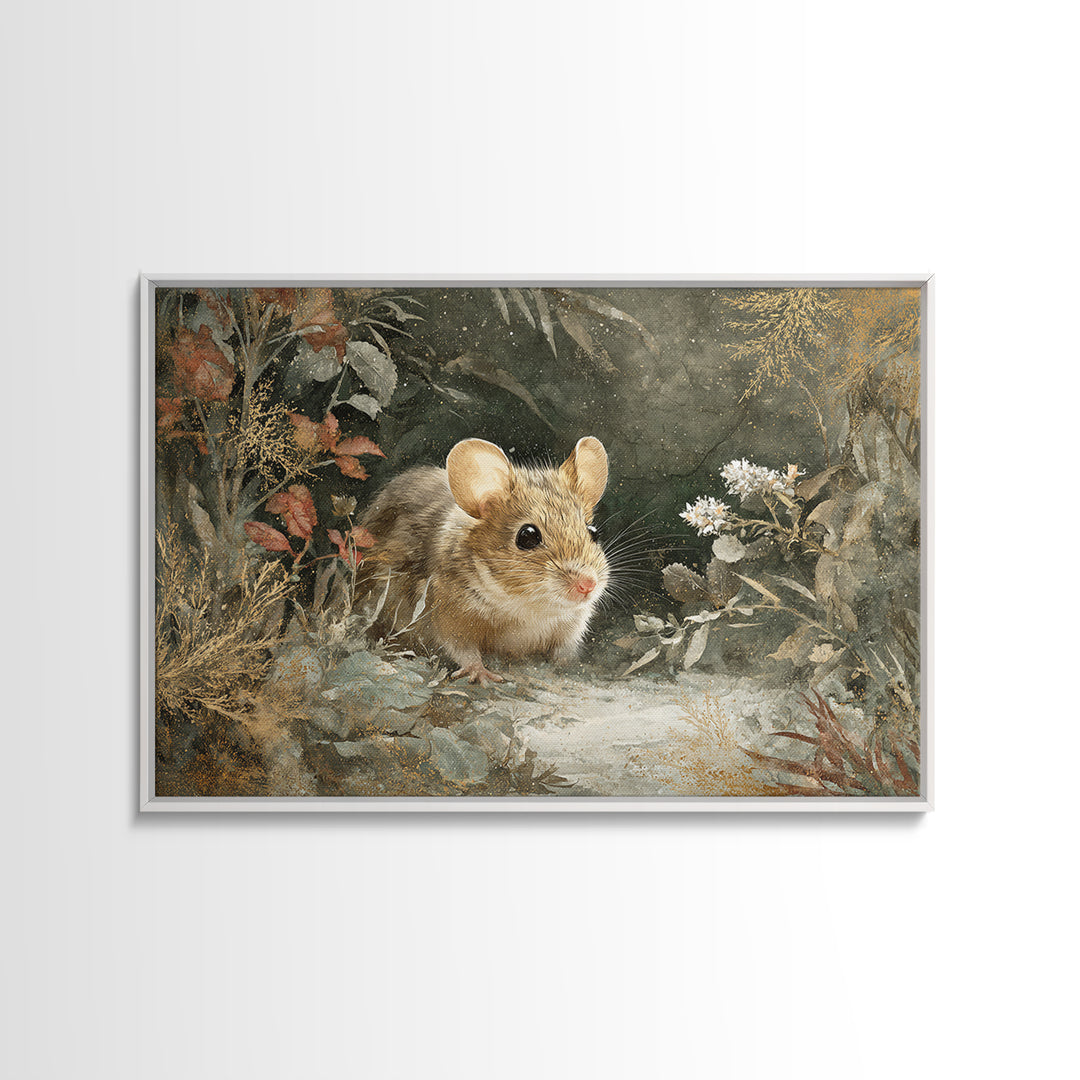 Mouse Ballerina in a Rose Garden Framed Canvas Print, Whimsical Art, Living Room Decor, Watercolor Art, Wonder, WHI-3x2-39