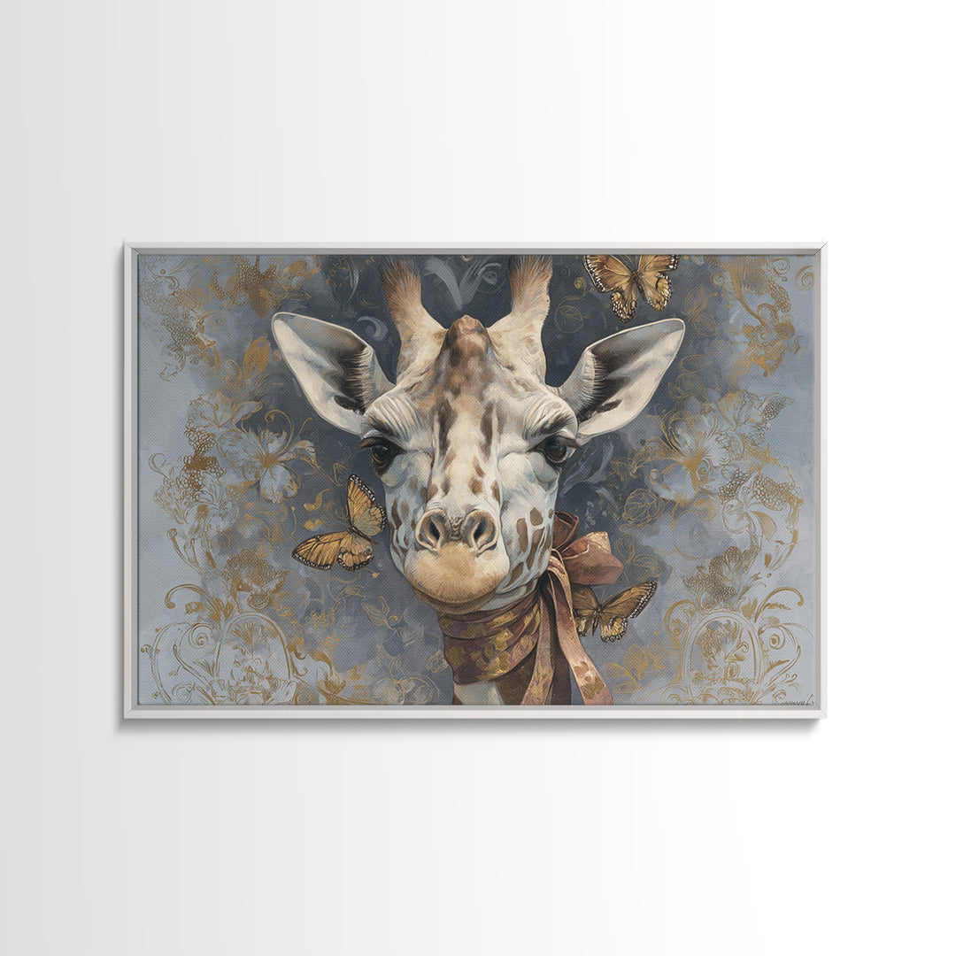 Giraffe with Scarf and Butterflies Canvas Print, Whimsical Art, Living Room Decor, Wonder, Gallery Decor, Neutral Decor, WHI-3x2-62