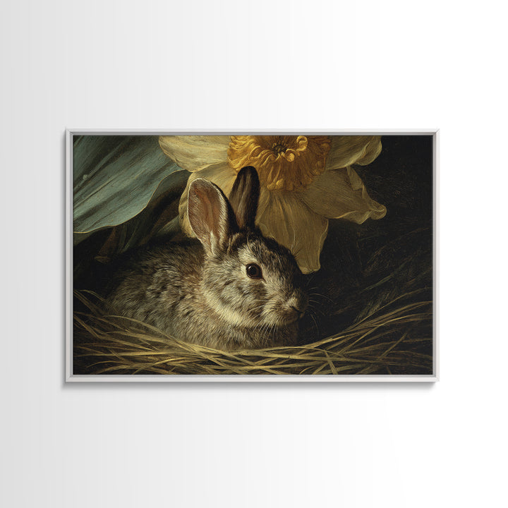 Rabbit Reading Beneath a Giant Flower Framed Canvas Print, Whimsical Art, Fine Art Print, Living Room Decor, Watercolor Art, WHI-3x2-81
