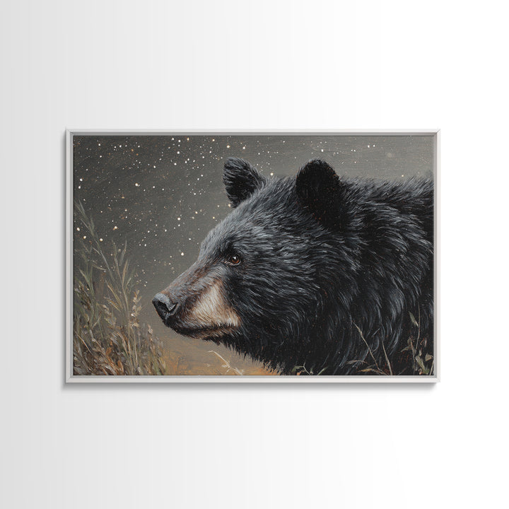 Bear Painting Stars Onto the Night Sky Framed Canvas Print, Whimsical Art, Statement Artwork, Living Room Decor, Wonder, WHI-3x2-85