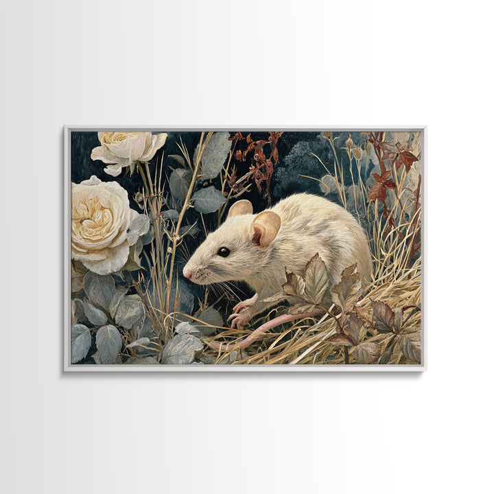 Mouse Ballerina in a Rose Garden Framed Canvas Print, Whimsical Art, Wall Decor, Living Room Decor, Fine Art, Wonder, WHI-3x2-87