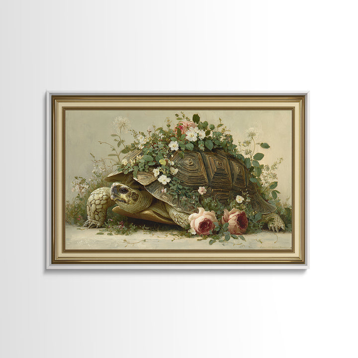 Turtle with Garden Growing on Shell Canvas Print, Whimsical Art, Nursery Art, Living Room Decor, Oil Painting, Wonder, WHI-3x2-98