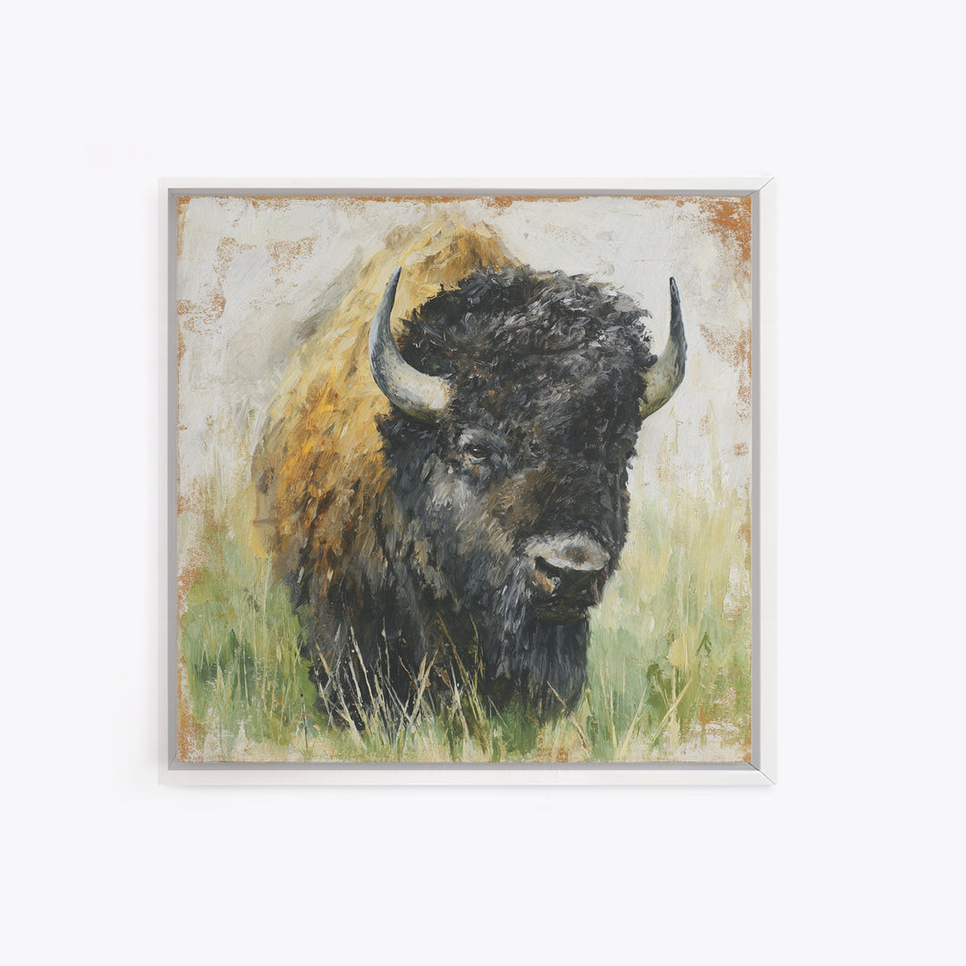 Bison on Wide Western Prairie Canvas Print, Wildlife Art, Canvas Painting, Living Room Decor, Watercolor Art, Wild, WIL-1x1-13