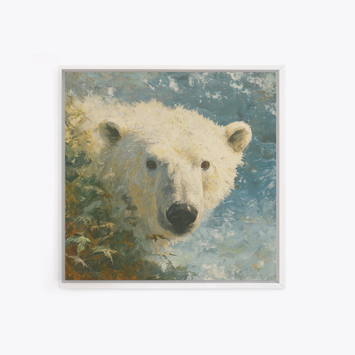 Polar Bear Crossing Blue Ice Canvas Print, Wildlife Art, Modern Wall Art, Living Room Decor, Oil Painting, Wild, Bird Wall Art, WIL-1x1-15