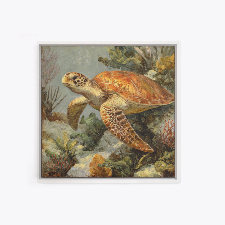 Sea Turtle over Coral Reef Canvas Print, Wildlife Art, Living Room Wall Art, Living Room Decor, Wild, Unique Home Decor, WIL-1x1-18