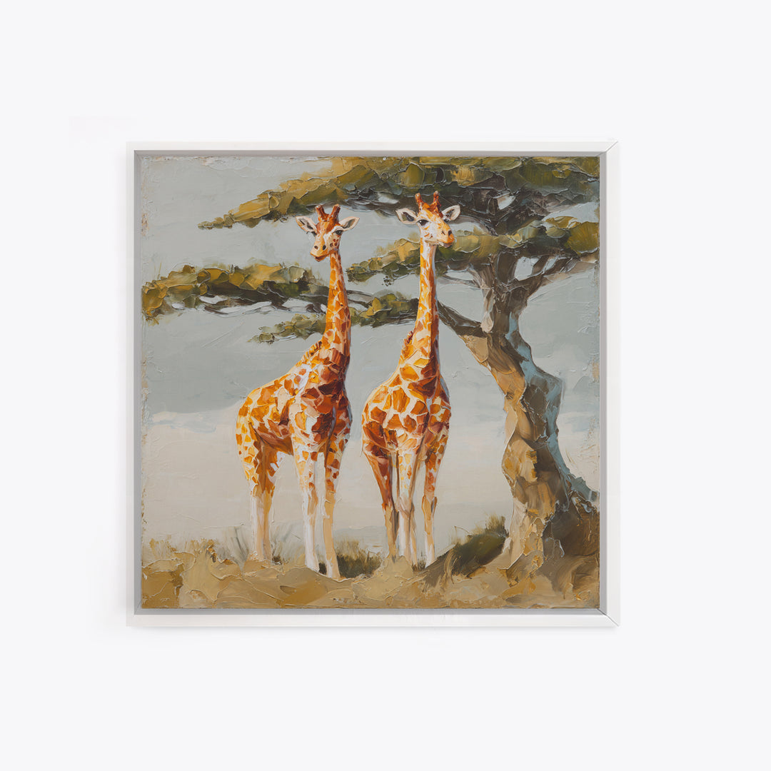 Giraffe Pair under Acacia Tree Canvas Print, Wildlife Art, Living Room Wall Art, Living Room Decor, Wild, Unique Home Decor, WIL-1x1-31