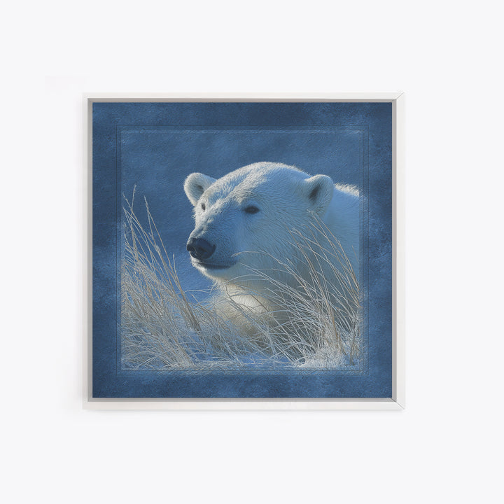 Polar Bear Crossing Blue Ice Framed Canvas Print, Wildlife Art, Bedroom Wall Art, Living Room Decor, Wild, Gallery Decor, WIL-1x1-39