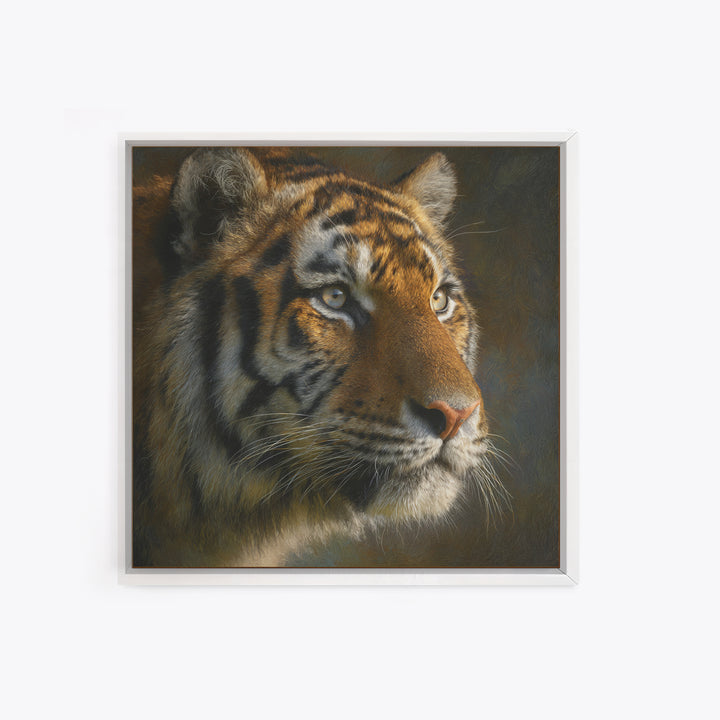 Tiger Portrait with Jungle Shadows Canvas Print, Wildlife Art, Forest Wall Art, Living Room Decor, Oil Painting, Wild, WIL-1x1-5