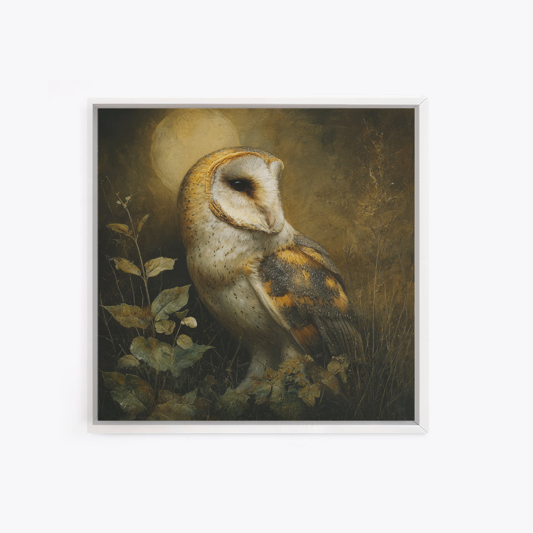 Owl Perched in Moonlit Woodland Canvas Print, Wildlife Art, Landscape Art, Living Room Decor, Fine Art, Wild, Modern Decor, WIL-1x1-60