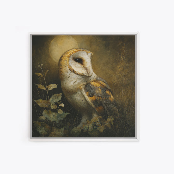 Owl Perched in Moonlit Woodland Canvas Print, Wildlife Art, Landscape Art, Living Room Decor, Fine Art, Wild, Modern Decor, WIL-1x1-60