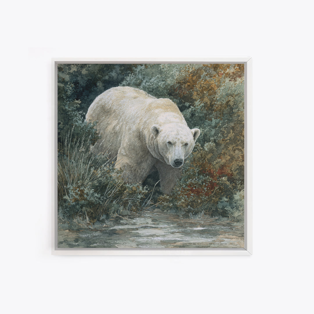 Polar Bear Crossing Blue Ice Framed Canvas Print, Wildlife Art, Original Artwork, Living Room Decor, Wild, Minimalist Decor, WIL-1x1-63