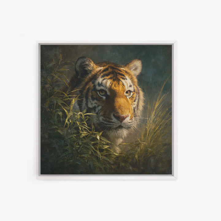 Tiger Portrait with Jungle Shadows Canvas Print, Wildlife Art, Room Decor, Living Room Decor, Fine Art, Wild, Large Wall Art, WIL-1x1-77