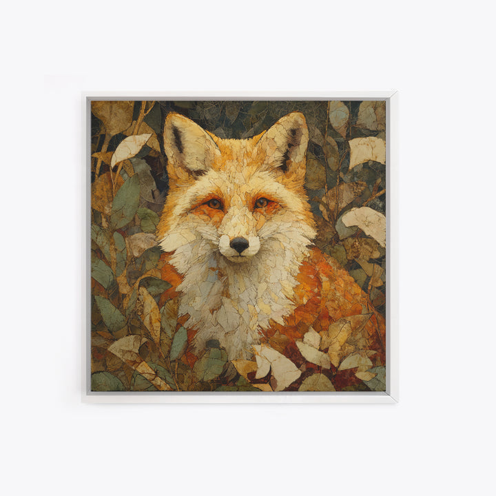 Fox in Autumn Forest Leaves Canvas Print, Wildlife Art, Textured Painting, Living Room Decor, Oil Painting, Wild, Original Art, WIL-1x1-81