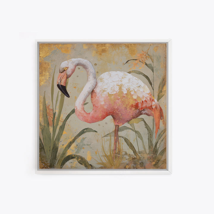 Flamingos in Pink Shallow Water Canvas Print, Wildlife Art, Unique Home Decor, Living Room Decor, Fine Art, Wild, WIL-1x1-94