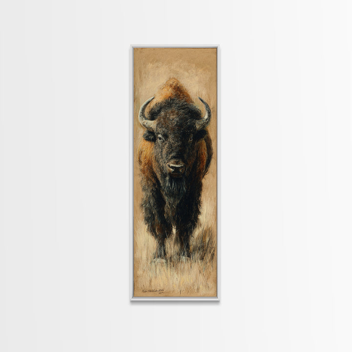 Bison on Wide Western Prairie Canvas Print, Wildlife Art, Canvas Painting, Living Room Decor, Watercolor Art, Wild, WIL-1x3-1