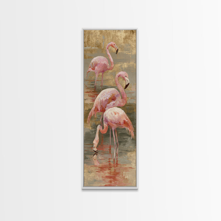 Flamingos in Pink Shallow Water Canvas Print, Wildlife Art, Modern Art, Living Room Decor, Fine Art, Wild, Neutral Decor, WIL-1x3-10