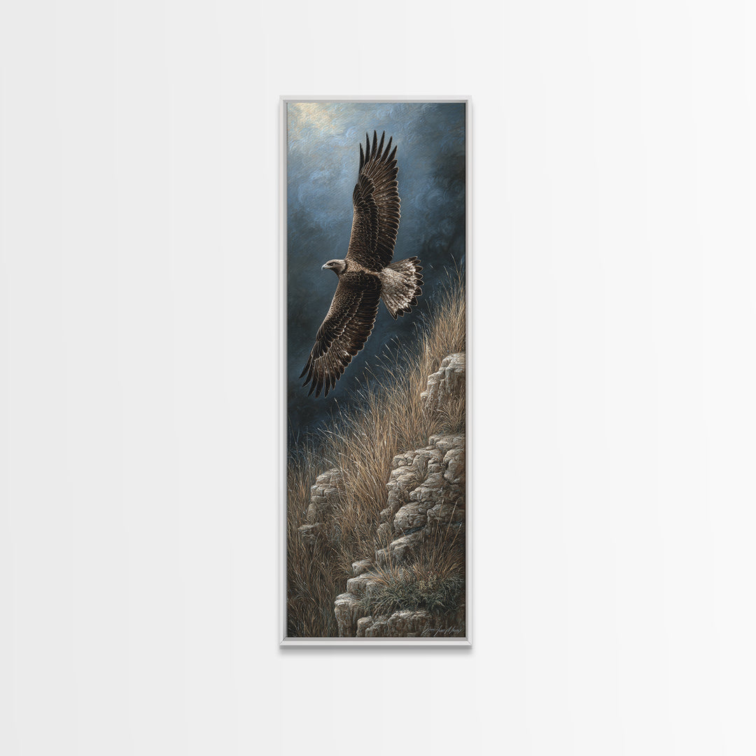 Eagle Soaring Above Rocky Cliffs Canvas Print, Wildlife Art, Rustic Home Decor, Living Room Decor, Fine Art, Wild, WIL-1x3-18