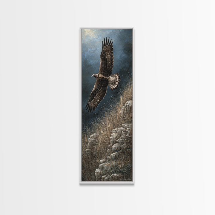 Eagle Soaring Above Rocky Cliffs Canvas Print, Wildlife Art, Rustic Home Decor, Living Room Decor, Fine Art, Wild, WIL-1x3-18