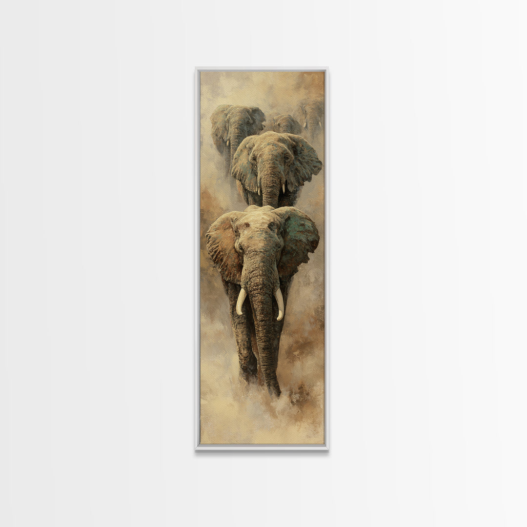 Elephant Herd Walking Through Dusty Sunset Canvas Print, Wildlife Art, Nature Wall Art, Living Room Decor, Fine Art, Wild, WIL-1x3-38