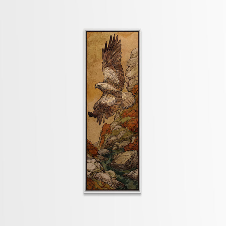 Eagle Soaring Above Rocky Cliffs Canvas Print, Wildlife Art, Rustic Home Decor, Living Room Decor, Fine Art, Wild, WIL-1x3-42