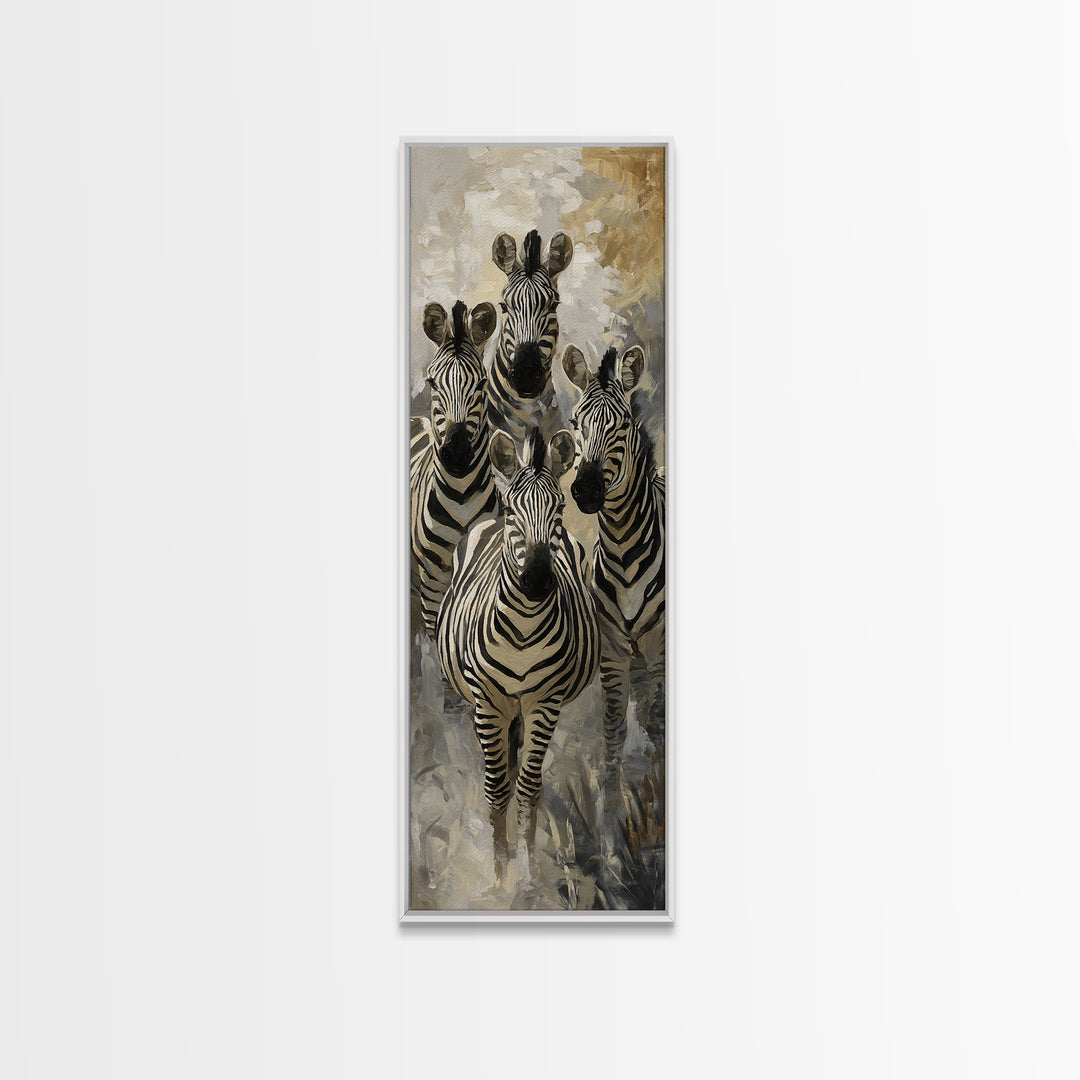 Zebra Herd in Graphic Black and White Framed Canvas Print, Wildlife Art, Original Art, Living Room Decor, Fine Art, Wild, WIL-1x3-47
