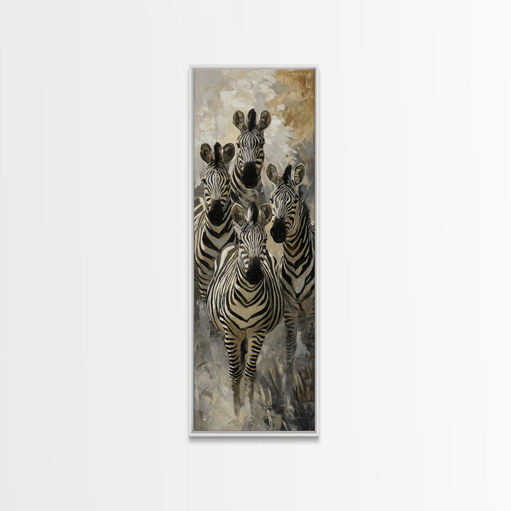 Zebra Herd in Graphic Black and White Framed Canvas Print, Wildlife Art, Original Art, Living Room Decor, Fine Art, Wild, WIL-1x3-47
