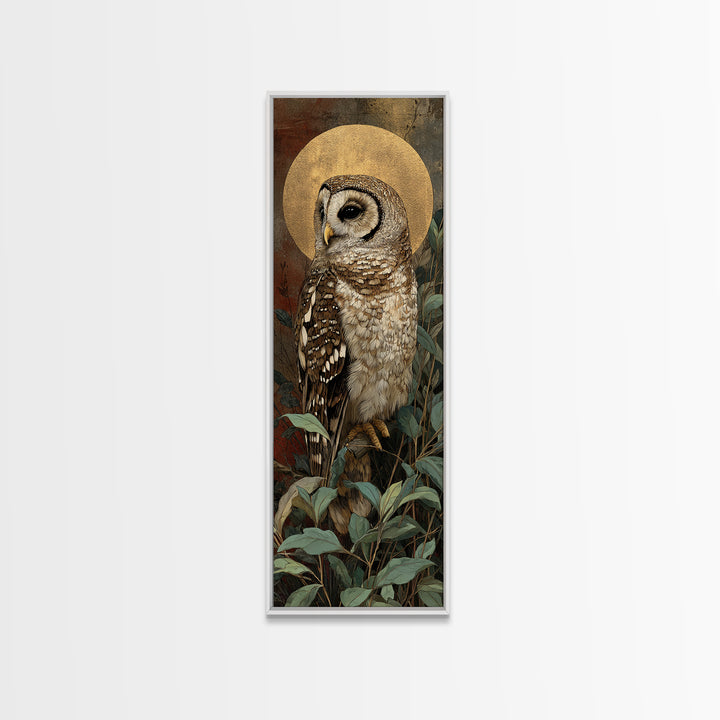Owl Perched in Moonlit Woodland Canvas Print, Wildlife Art, Wall Art, Living Room Decor, Watercolor Art, Wild, Modern Wall Art, WIL-1x3-48