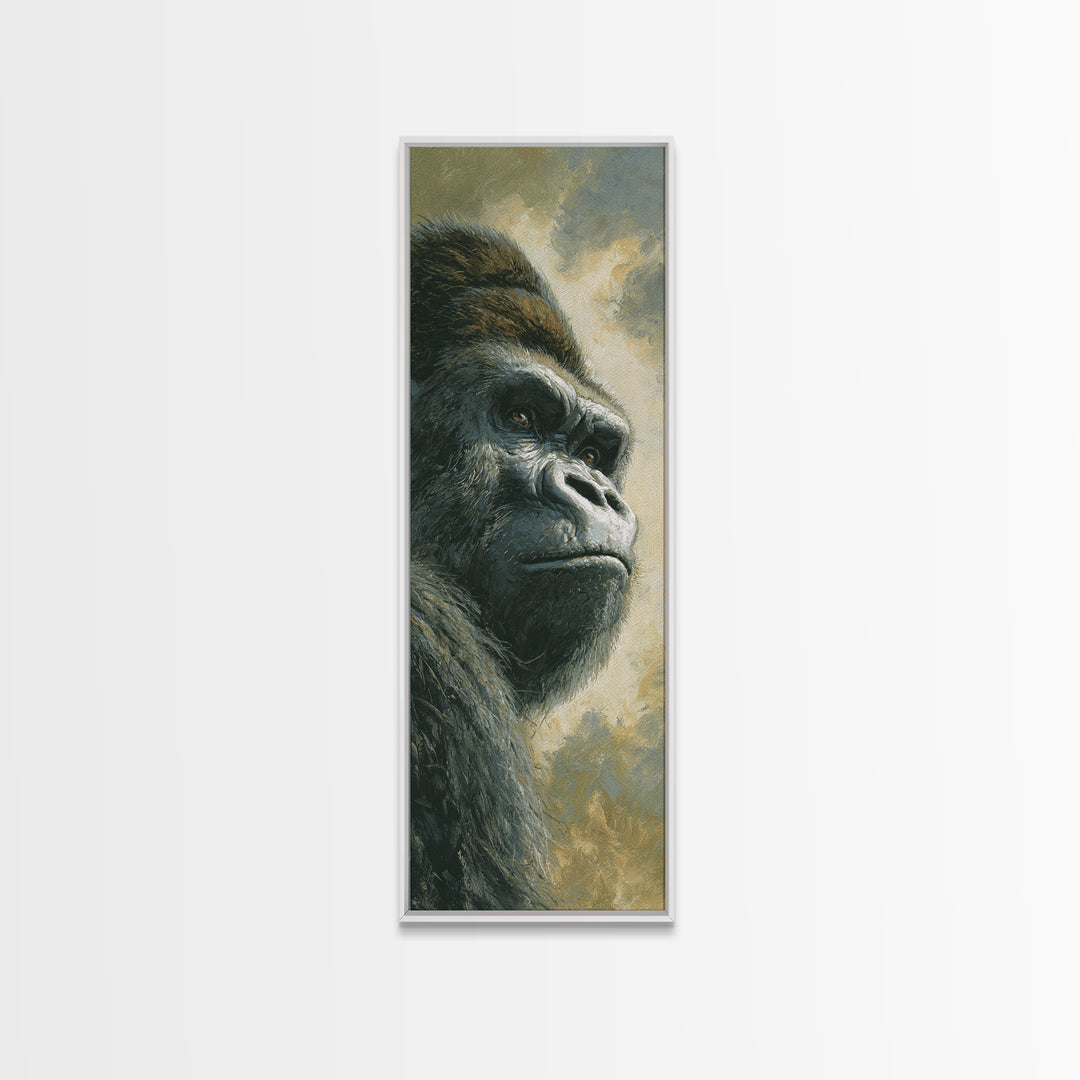 Gorilla Portrait with Powerful Gaze Framed Canvas Print, Wildlife Art, Modern Decor, Living Room Decor, Fine Art, Wild, WIL-1x3-53