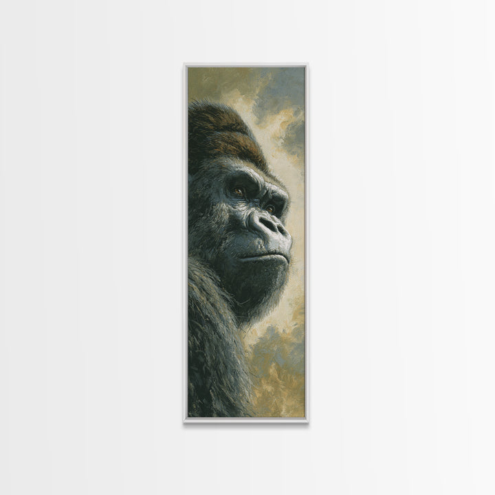 Gorilla Portrait with Powerful Gaze Framed Canvas Print, Wildlife Art, Modern Decor, Living Room Decor, Fine Art, Wild, WIL-1x3-53