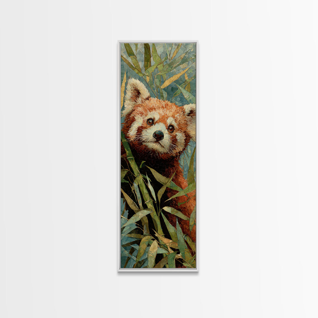 Red Panda Among Bamboo Leaves Canvas Print, Wildlife Art, Large Wall Art, Living Room Decor, Fine Art, Wild, Landscape Art, WIL-1x3-56