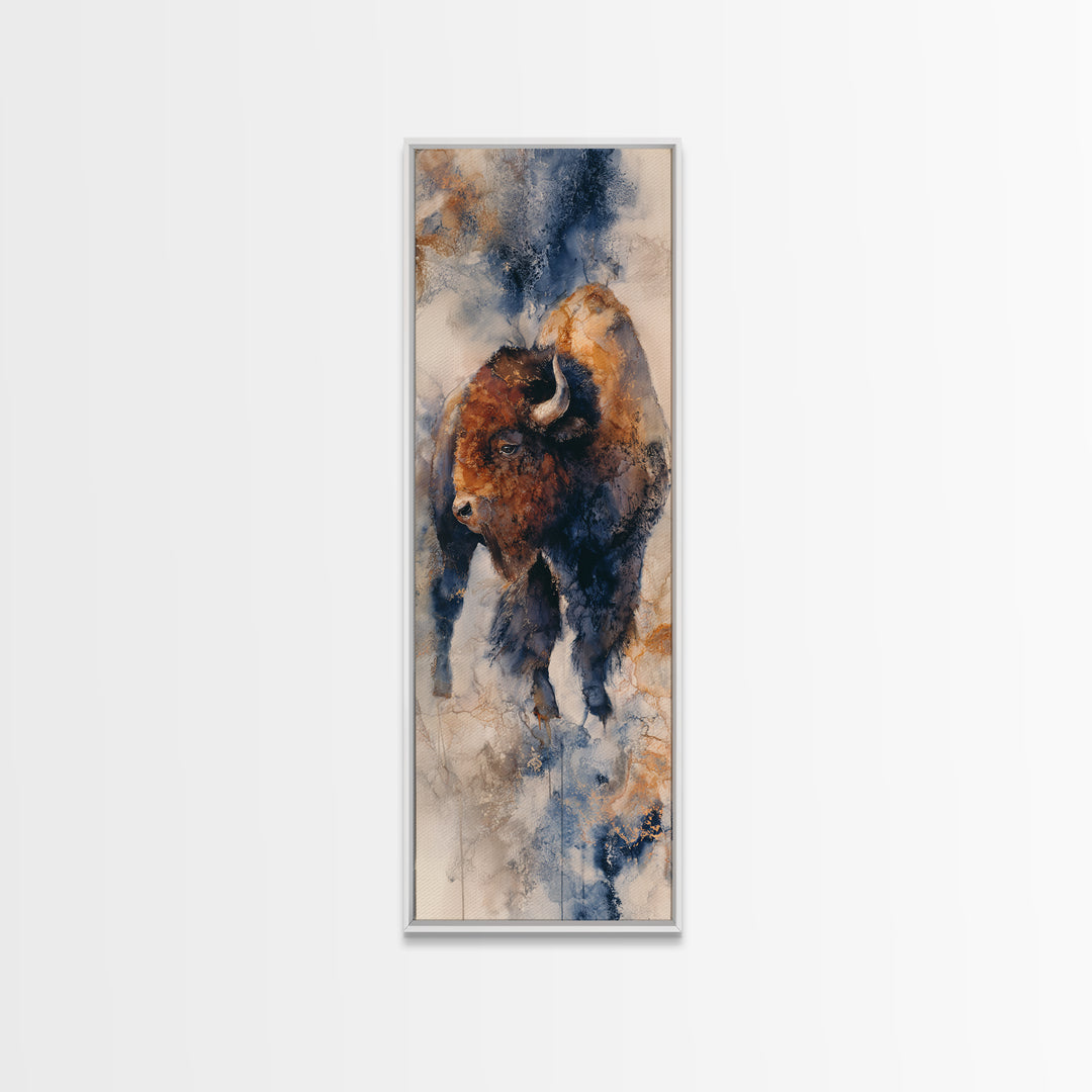 Lion Emerging from Golden Savanna Grass Framed Canvas Print, Wildlife Art, Textured Painting, Living Room Decor, Fine Art, Wild, WIL-1x3-61