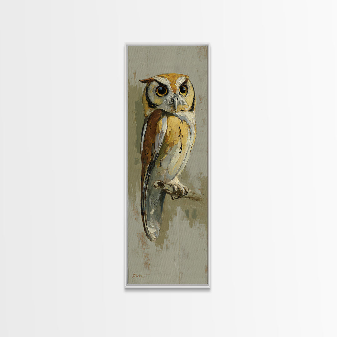 Owl Perched in Moonlit Woodland Canvas Print, Wildlife Art, Wall Art Print, Living Room Decor, Fine Art, Wild, Canvas Painting, WIL-1x3-72