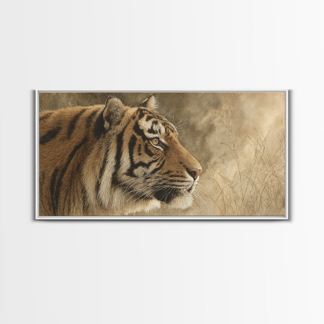 Tiger Portrait with Jungle Shadows Framed Canvas Print, Wildlife Art, Home Decor, Living Room Decor, Wild, Boho Wall Decor, WIL-2x1-1