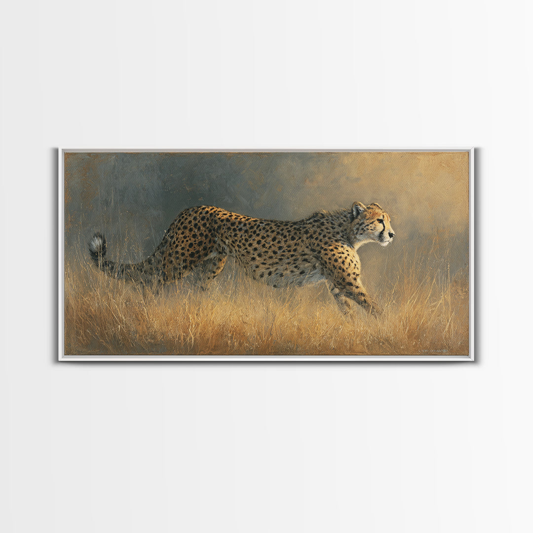 Cheetah Running Through Warm Dust Canvas Print, Wildlife Art, Contemporary Art, Living Room Decor, Wild, Wall Art Print, WIL-2x1-17
