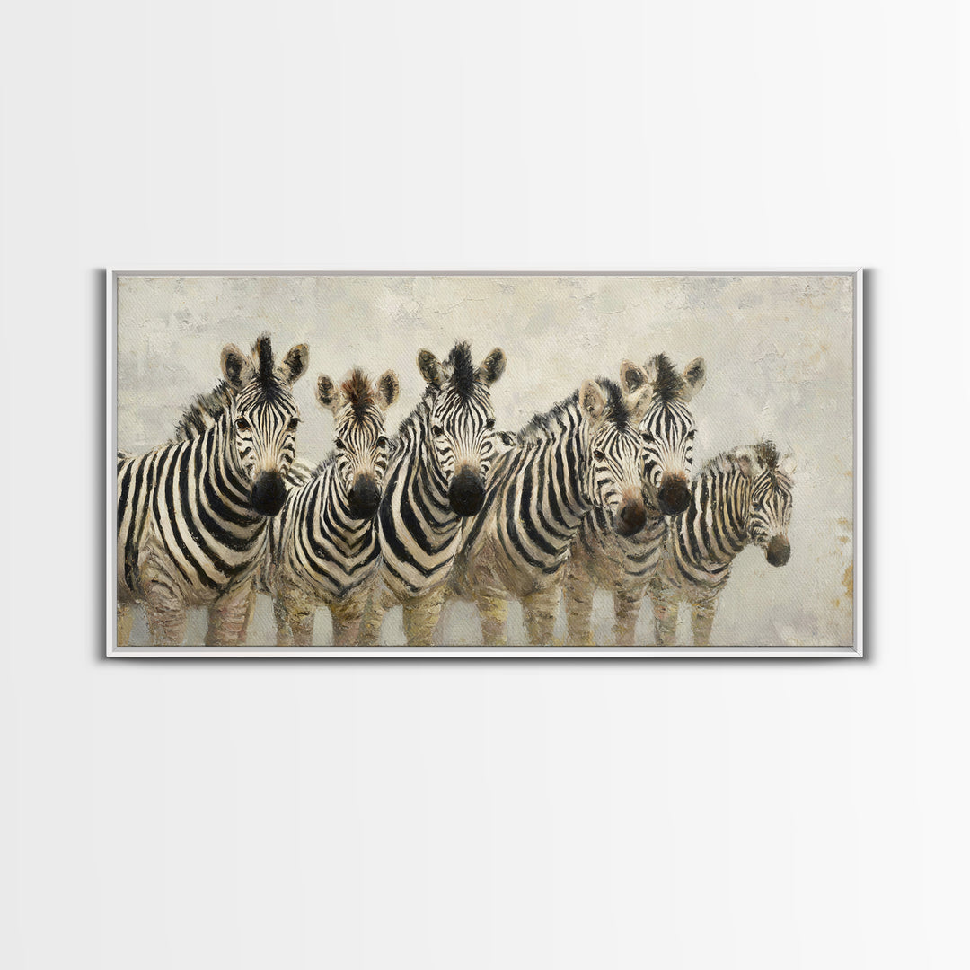 Zebra Herd in Graphic Black and White Canvas Print, Wildlife Art, Large Wall Art, Living Room Decor, Wild, Landscape Art, WIL-2x1-31