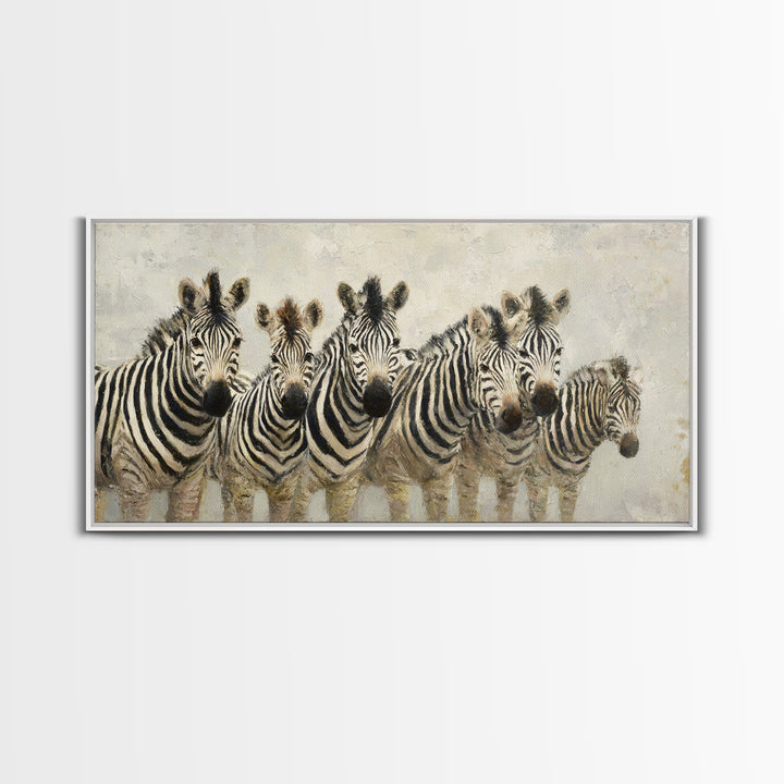 Zebra Herd in Graphic Black and White Canvas Print, Wildlife Art, Large Wall Art, Living Room Decor, Wild, Landscape Art, WIL-2x1-31