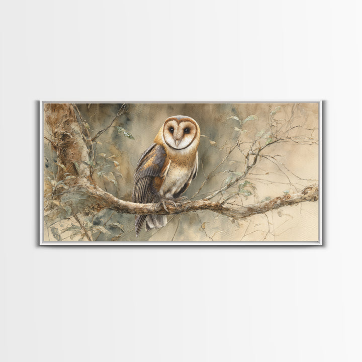 Owl Perched in Moonlit Woodland Canvas Print, Wildlife Art, Living Room Decor, Oil Painting, Wild, Wall Art Print, WIL-2x1-32