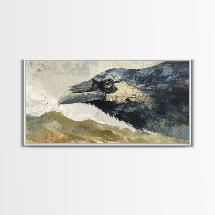 Raven Flying Through Snowy Mountains Canvas Print, Wildlife Art, Large Wall Art, Living Room Decor, Wild, Landscape Art, WIL-2x1-68