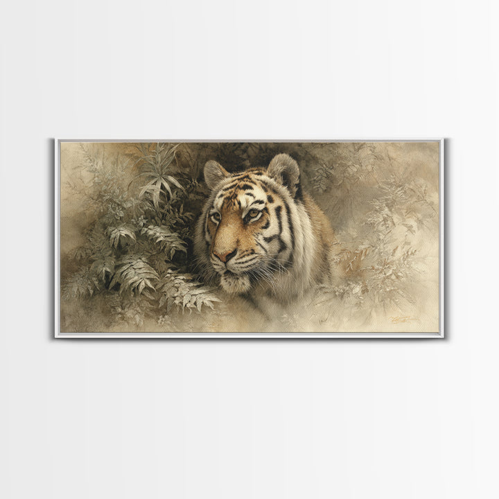 Tiger Portrait with Jungle Shadows Canvas Print, Wildlife Art, Digital Wall Art, Living Room Decor, Fine Art, Wild, Modern Art, WIL-2x1-73
