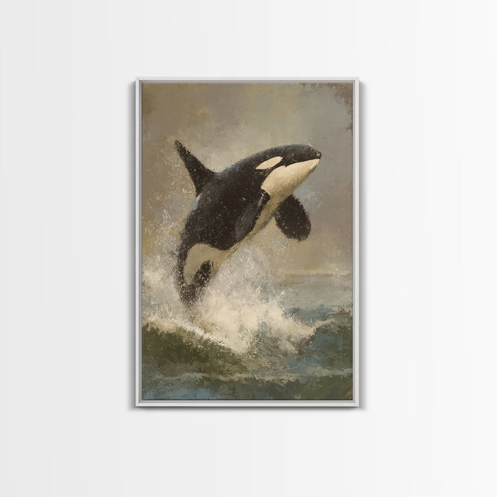 Orca Breaching in Cold Ocean Canvas Print, Wildlife Art, Statement Artwork, Living Room Decor, Fine Art, Wild, Wall Decor, WIL-2x3-31