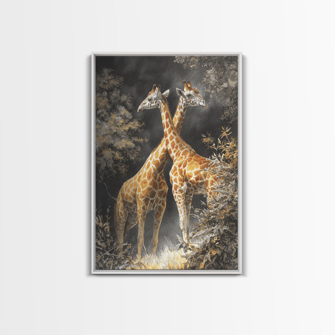 Giraffe Pair under Acacia Tree Canvas Print, Wildlife Art, Minimalist Decor, Living Room Decor, Fine Art, Wild, Wall Art Print, WIL-2x3-39