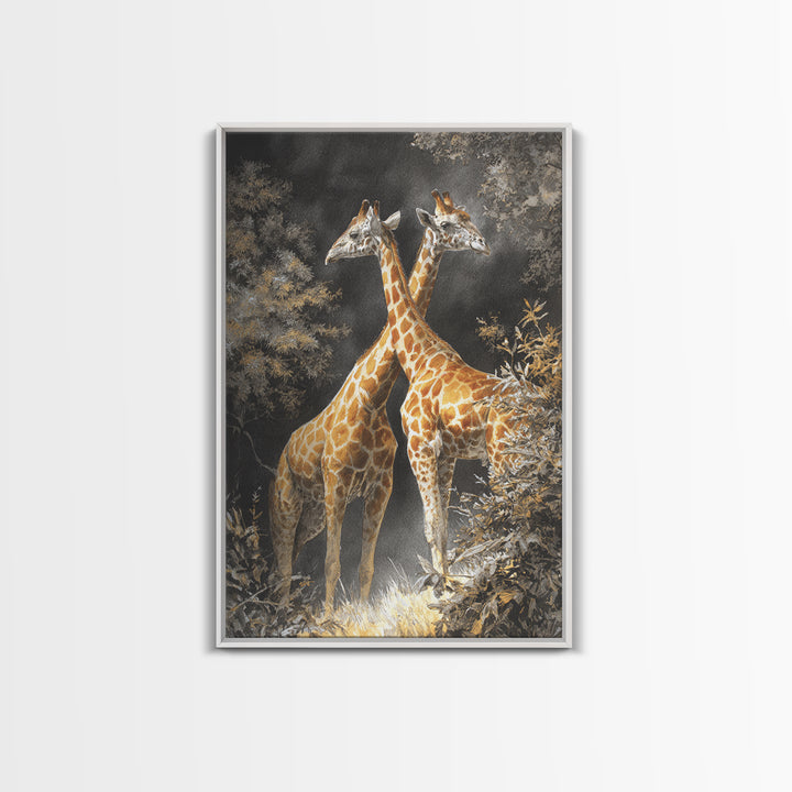 Giraffe Pair under Acacia Tree Canvas Print, Wildlife Art, Minimalist Decor, Living Room Decor, Fine Art, Wild, Wall Art Print, WIL-2x3-39