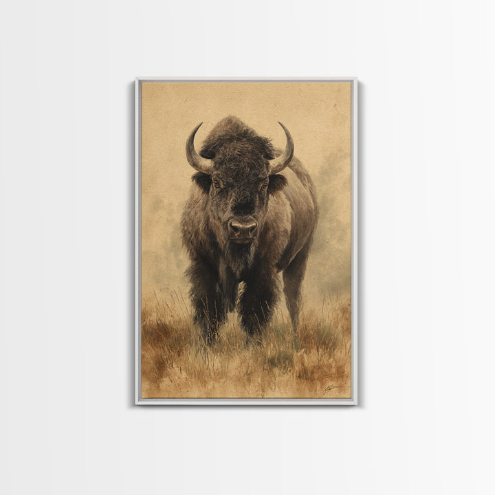 Bison on Wide Western Prairie Canvas Print, Wildlife Art, Wall Hangings, Living Room Decor, Fine Art, Wild, Bird Art, WIL-2x3-45
