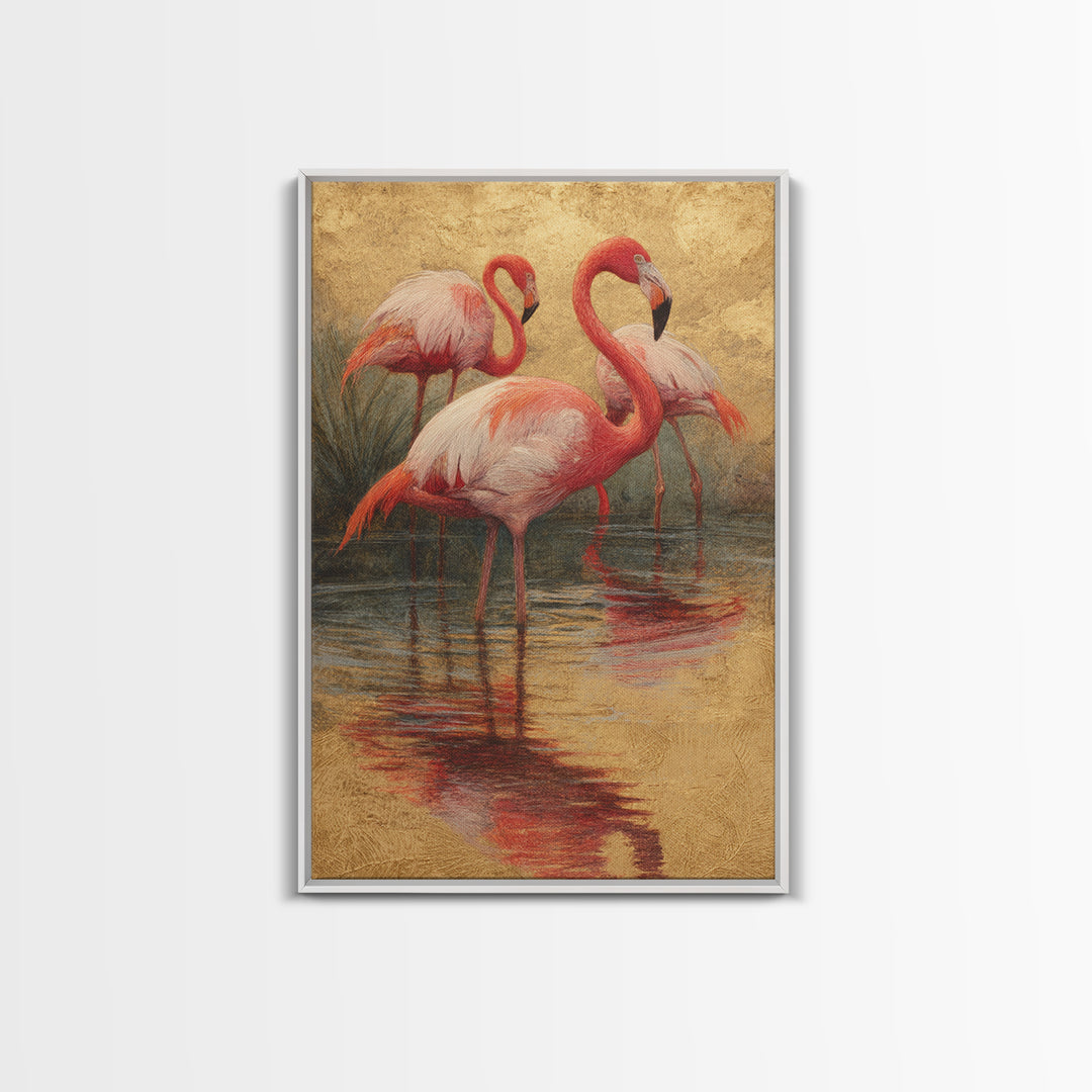 Flamingos in Pink Shallow Water Canvas Print, Wildlife Art, Minimalist Decor, Living Room Decor, Fine Art, Wild, Wall Art Print, WIL-2x3-54