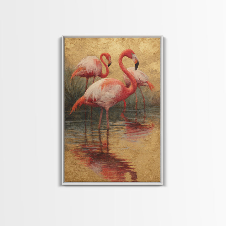 Flamingos in Pink Shallow Water Canvas Print, Wildlife Art, Minimalist Decor, Living Room Decor, Fine Art, Wild, Wall Art Print, WIL-2x3-54